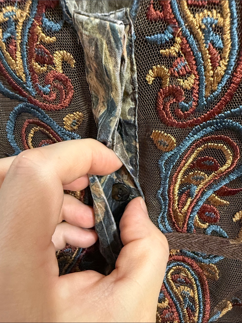 Coldwater Creek Paisley Embroidered Boho Tunic Top 1X Artsy Earthy Button Front - Picture 7 of 12